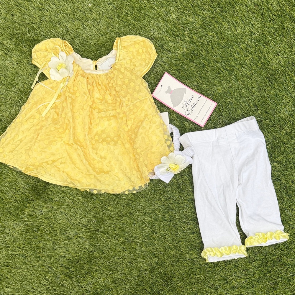Rare Editions Yellow and White Kids Matching Set 3/6 months